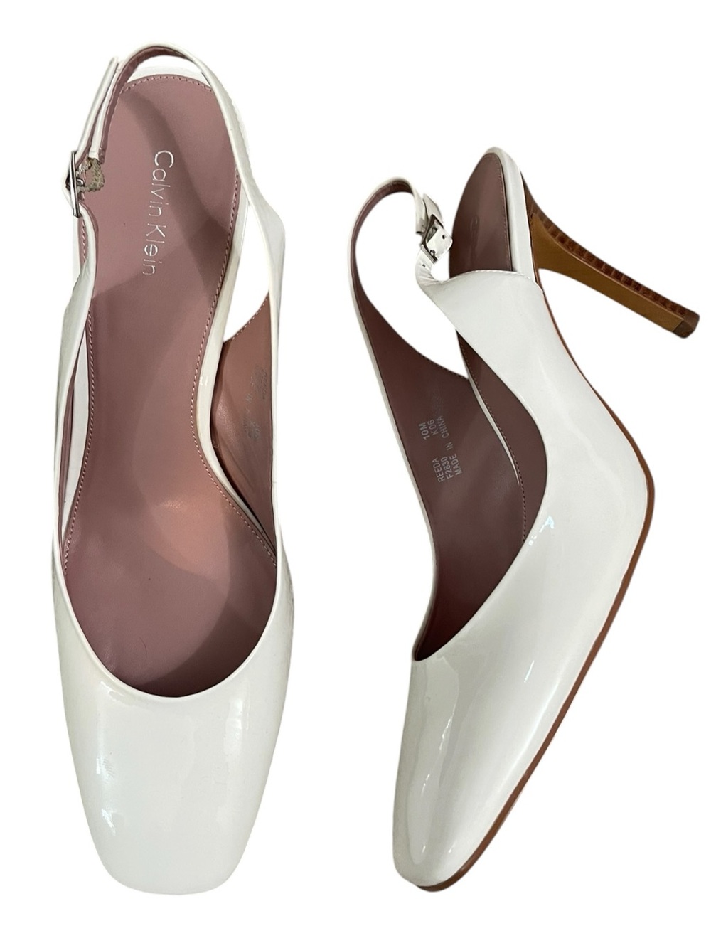 Classic Preppy Calvin Klein Reeda White Patent Slingback Pumps